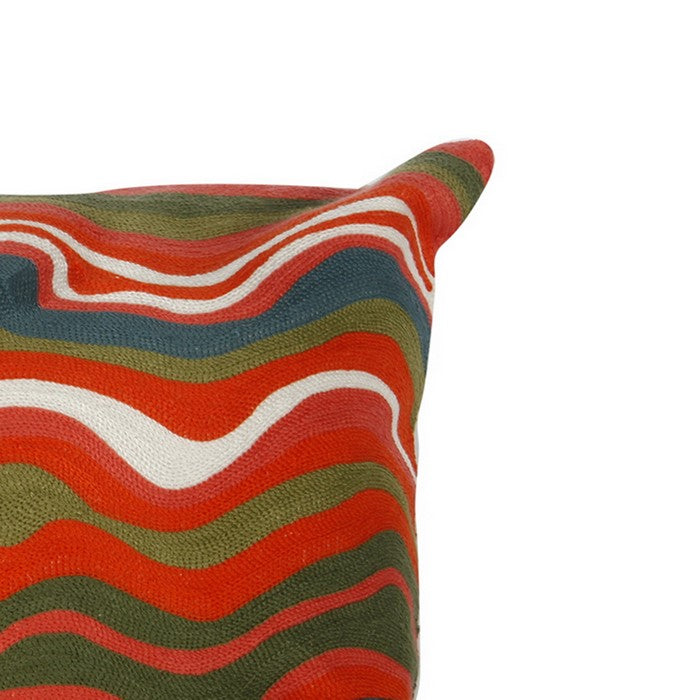 18 X 18 Inch Cotton Pillow with Wavy Embroidery, Set of 2, Multicolor