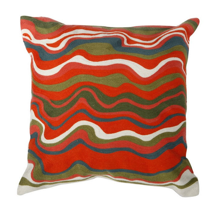 18 X 18 Inch Cotton Pillow with Wavy Embroidery, Set of 2, Multicolor