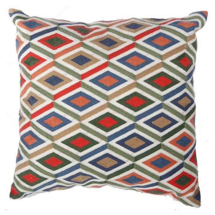 18 X 18 Inch Cotton Pillow with Geometric Embroidery, Set of 2, Multicolor