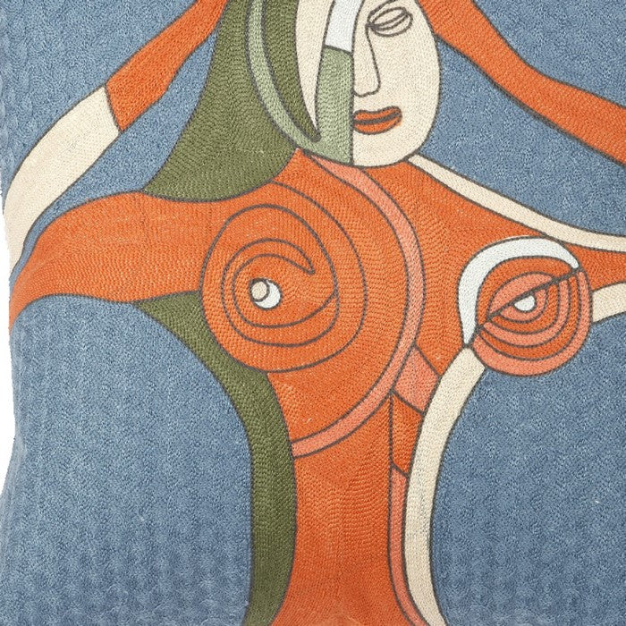18 X 18 Inch Abstract Woman Art Embroidered Polyester Pillow,Set of 2,Multicolor