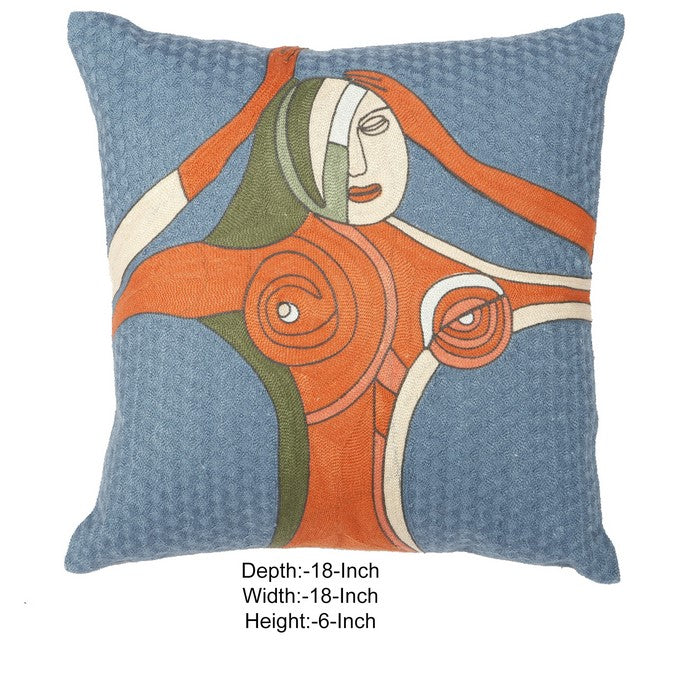 18 X 18 Inch Abstract Woman Art Embroidered Polyester Pillow,Set of 2,Multicolor