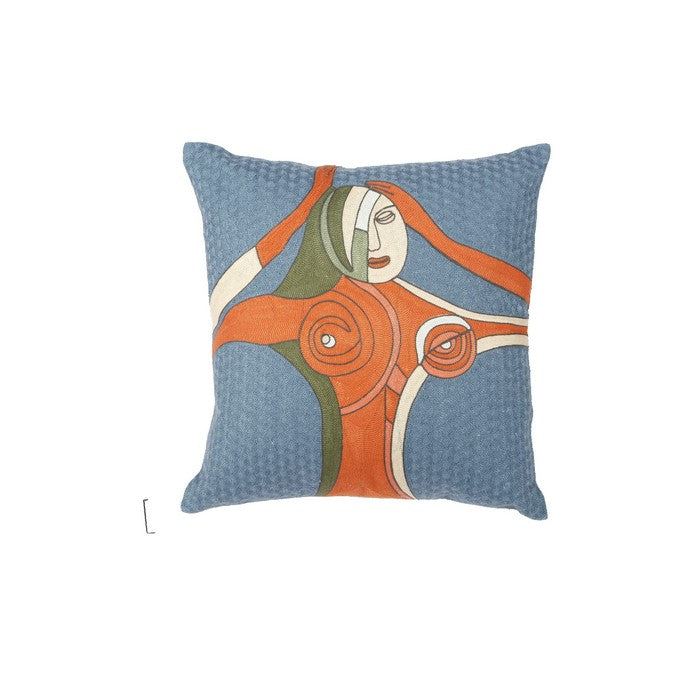 18 X 18 Inch Abstract Woman Art Embroidered Polyester Pillow,Set of 2,Multicolor