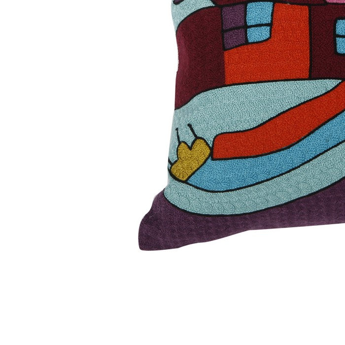 18 X 18 Inch Abstract Cat Art Embroidered Polyester Pillow, Set of 2, Multicolor