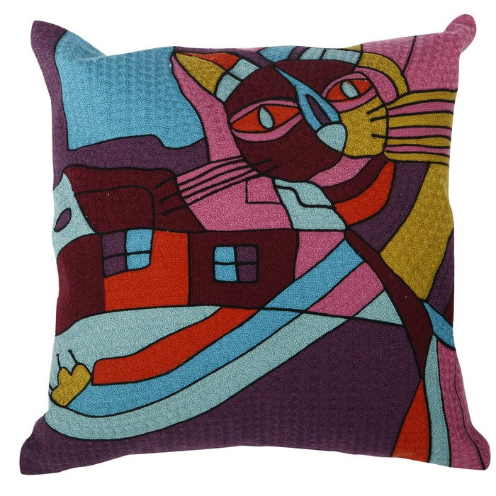 18 X 18 Inch Abstract Cat Art Embroidered Polyester Pillow, Set of 2, Multicolor