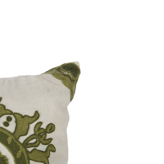 18 X 18 Inch Cotton Pillow with Medallion Embroidery, Set of 2, Green and White
