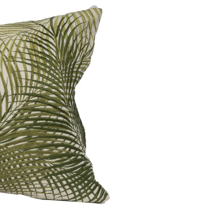 20 X 14 Inch Embroidered Pillow with Palm Leaf Design, Set of 2,White and Green