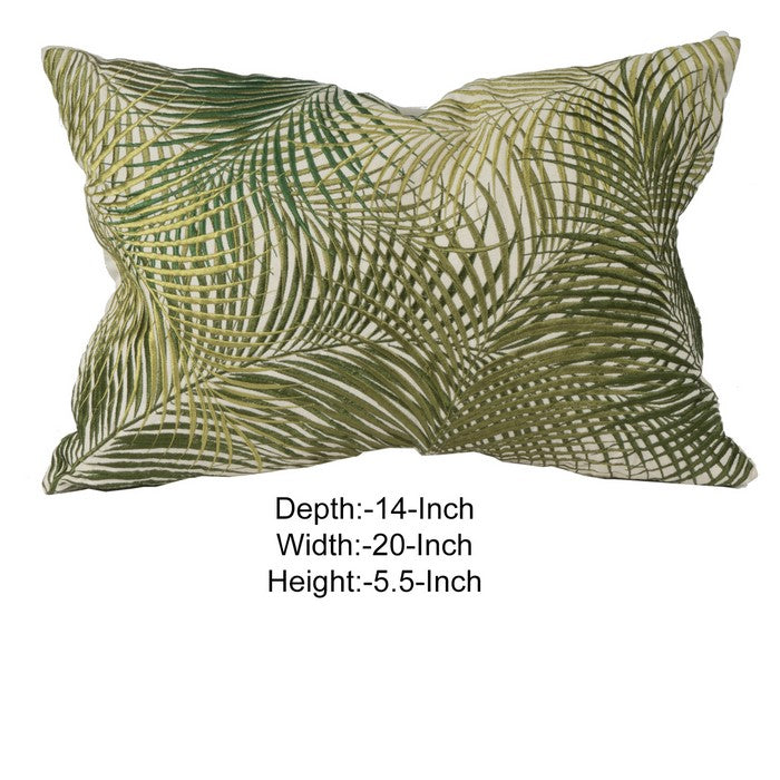20 X 14 Inch Embroidered Pillow with Palm Leaf Design, Set of 2,White and Green