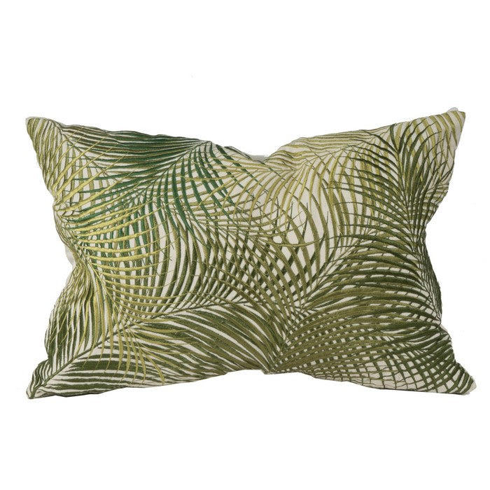 20 X 14 Inch Embroidered Pillow with Palm Leaf Design, Set of 2,White and Green