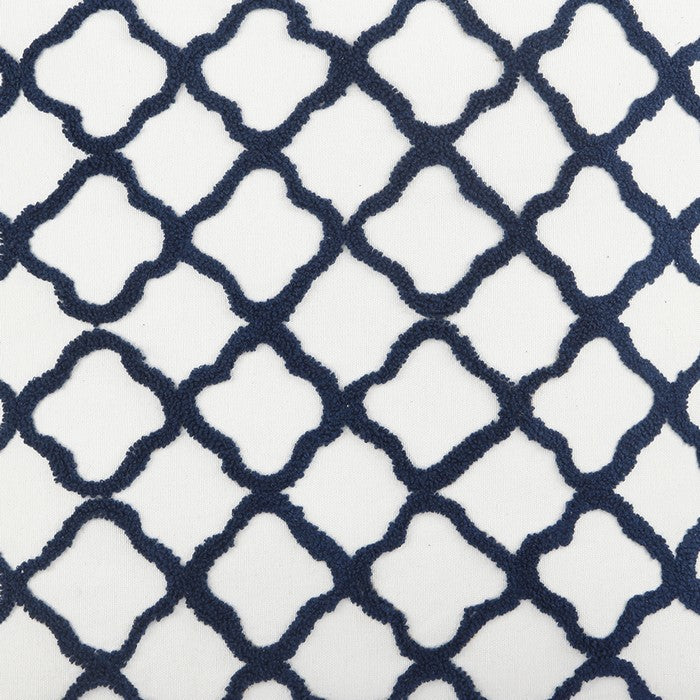20 X 14 Inch Lattice Embroidered Feather Fill Pillow, Set of 2,White and Blue