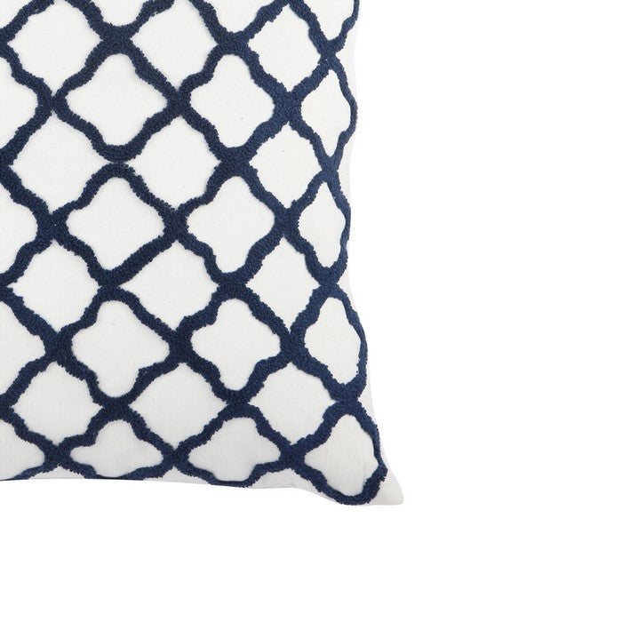 20 X 14 Inch Lattice Embroidered Feather Fill Pillow, Set of 2,White and Blue