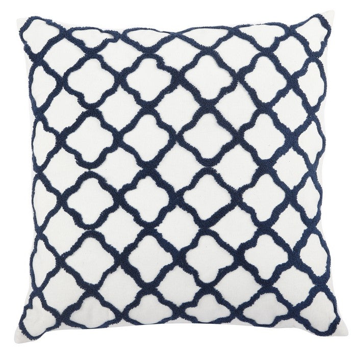 20 X 14 Inch Lattice Embroidered Feather Fill Pillow, Set of 2,White and Blue
