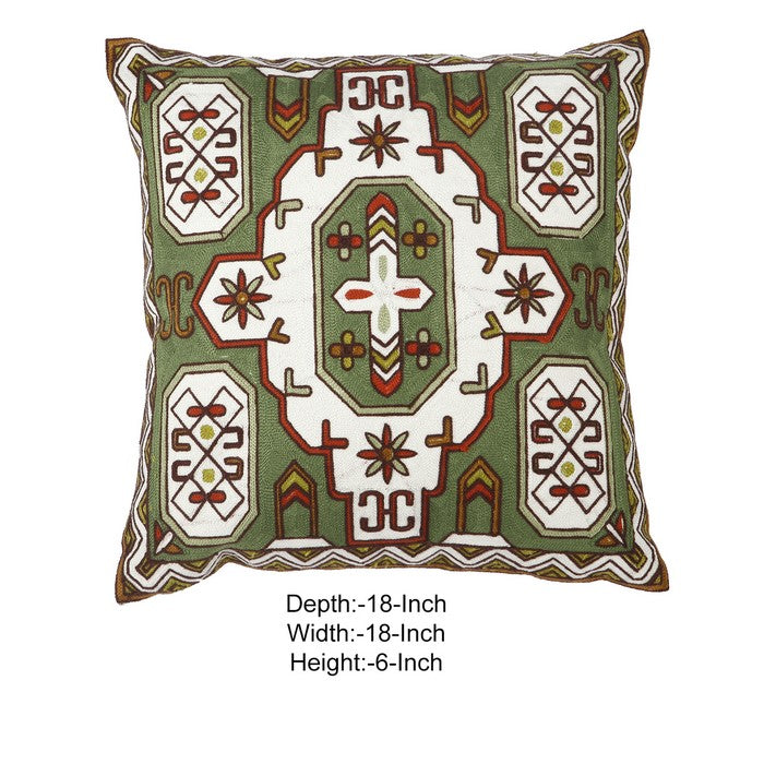 18 X 18 Inch Pillow with Ethnic Pattern Embroidery, Set of 2, Multicolor