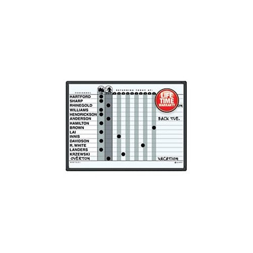 Quartet Grey DuraMax Porcelain In/Out Personnel Board System, 15 Names, 18 x 24 Inches, Black Aluminum Frame (781G)