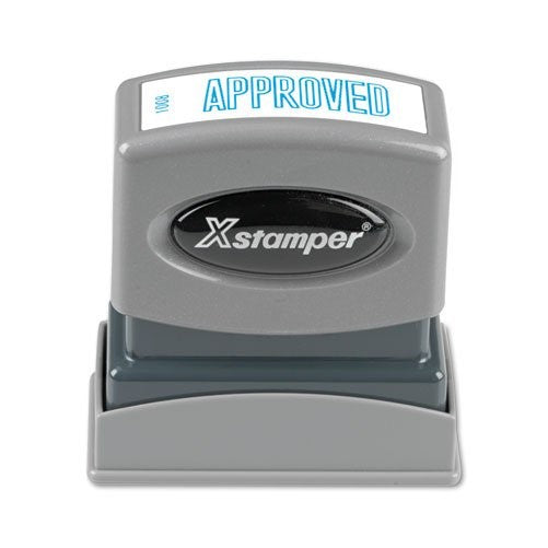 Xstamper 1008 APPROVED, Pre Inked Laser Engraved Rubber Stamp, Blue Ink, Impression Size: 1/2" x 1-5/8"