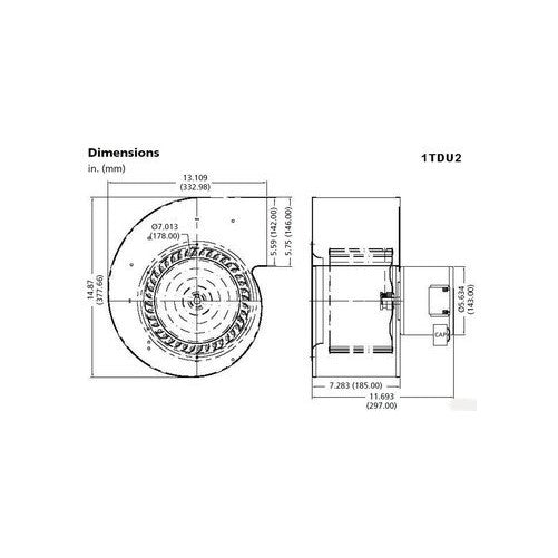 Dayton 1TDU2 PSC Blower, 115/230 Volts, Degrees_Fahrenheit, to Volts, Amps,,,, (