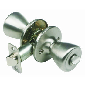 Design House 781906 Tulip 2-Way Latch Privacy Door Knob, Adjustable Backset, Satin Nickel Finish