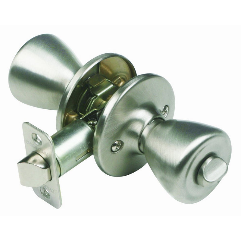 Design House 781906 Tulip 2-Way Latch Privacy Door Knob, Adjustable Backset, Satin Nickel Finish