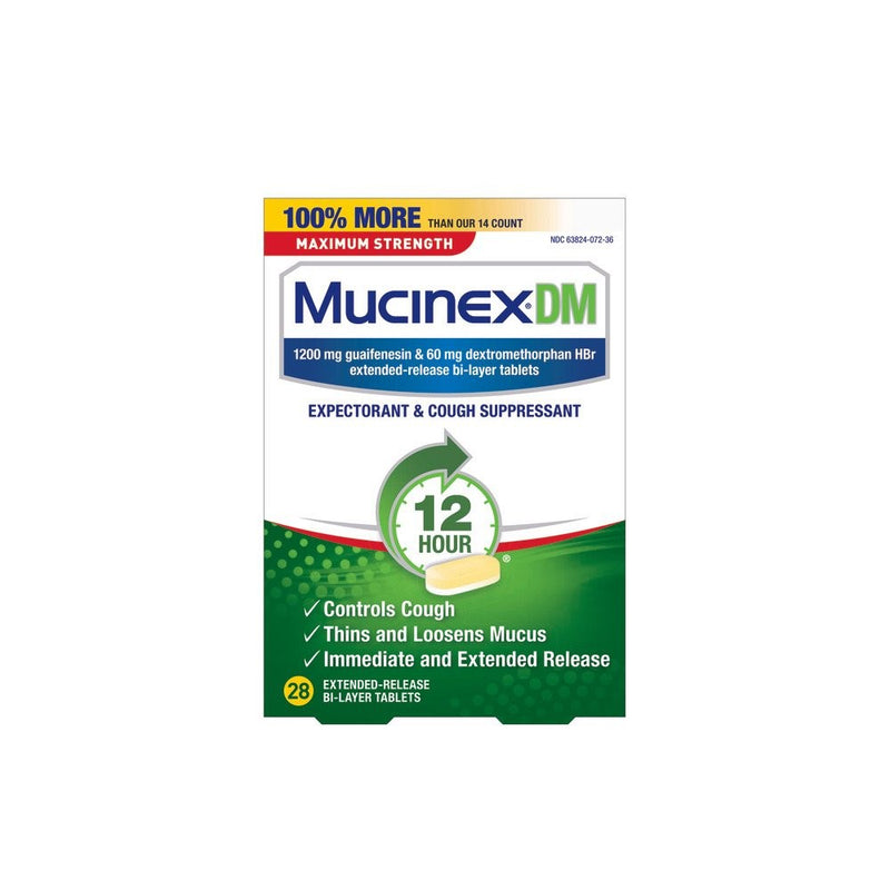 Mucinex DM 12 Hr Max Strength Expectorant & Cough Suppressant Tablets, 28ct