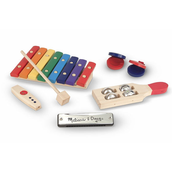 Melissa & Doug Band-in-a-Box Hum! Jangle! Shake! - 7-Piece Musical Instrument Set