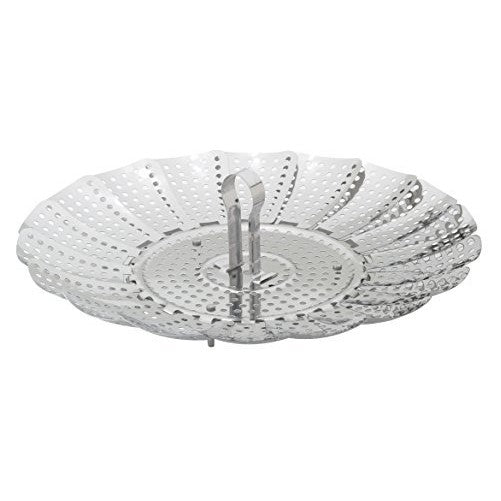 HIC Adjustable Vegetable Food Steamer Basket Insert, Collapsible, Stainless Steel with Non-Scratch Silicone Feet, Expands to 9-Inches