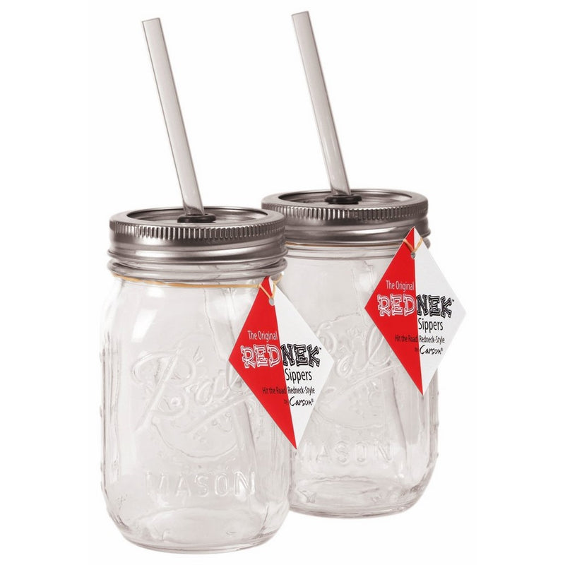 Carson Home Accents The Original Red Nek Sipper Drinking Jar, 16-Ounce, Set of 2