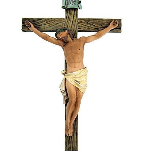 Jesus Nailed On The Cross 14 Inch Resin Stone Wall Cross Crucifix