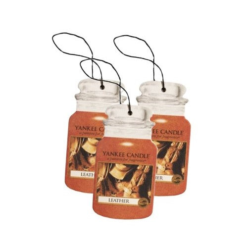 Yankee Candle Classic Paper Car Jar Hanging Odor Neutralizing Air Freshener, Leather Scent - 3 Pack