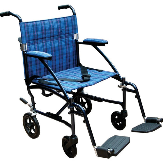 Drive Medical Fly Lite Ultra Lightweight Transport Wheelchair, Blue Frame, 17 lbs