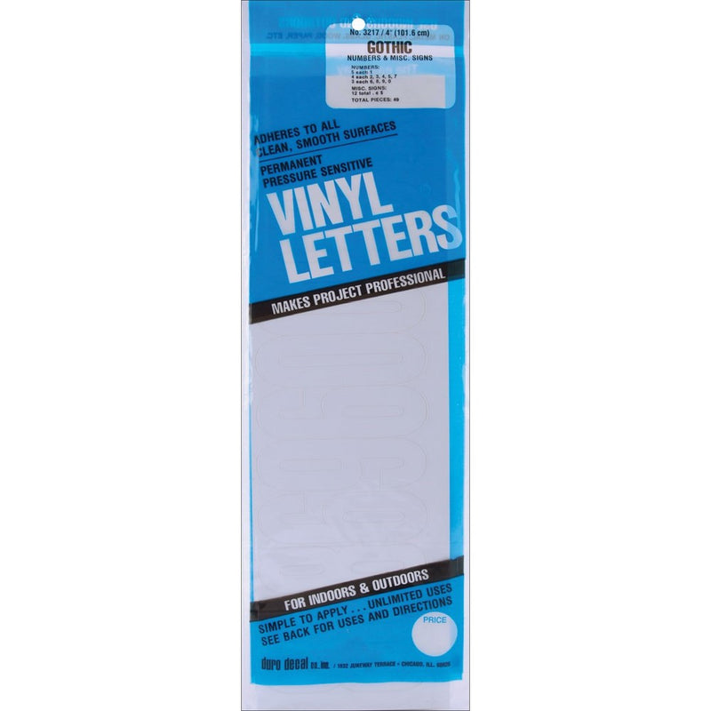 Duro Decal Permanent Adhesive Vinyl Numbers: 4" Gothic White