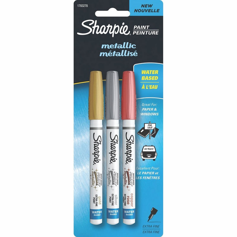 Sanford Sharpie Water-Based Metallic Paint Markers, Assorted, 3 per Pack (1783278)