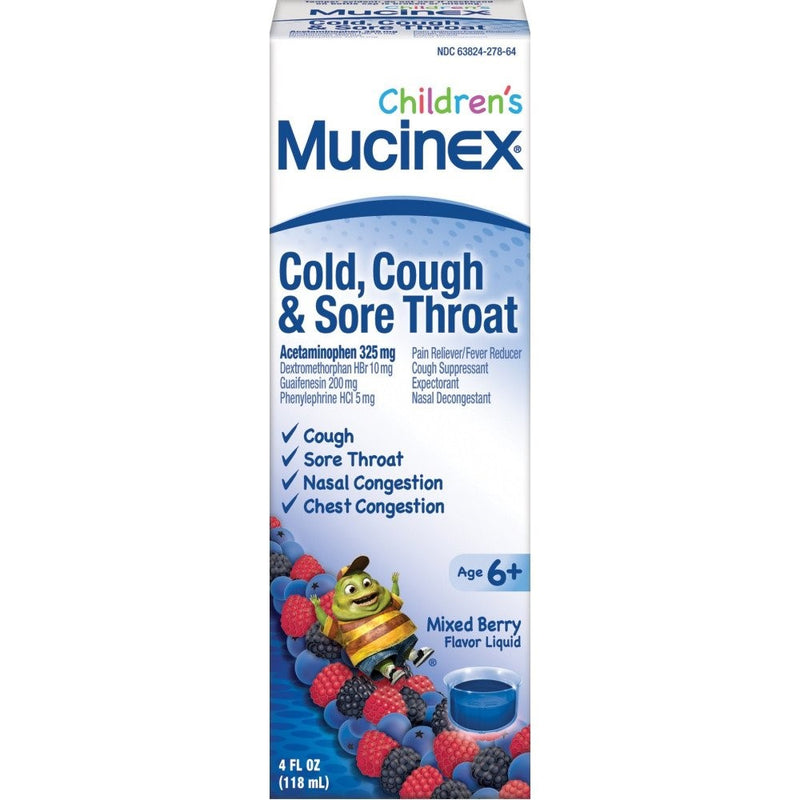 Mucinex Children's Cold, Cough, Sore Throat Liquid, Mixed Berry, 4oz