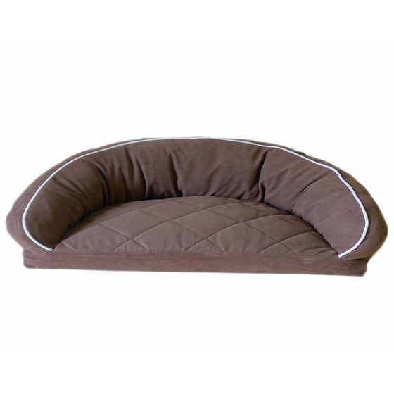Cpc Diamond Quilted Semi Circle Chocolate Lounge for Dogs and Cats with Linen Piping, 42 x 27 x 12-Inch