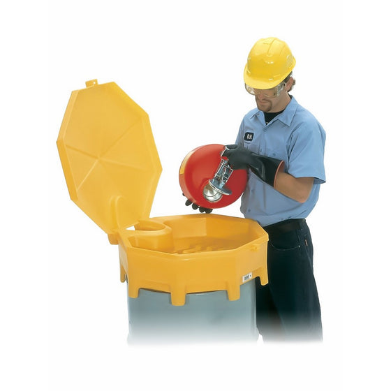 UltraTech 0499 Polyethylene Global Ultra-Drum Funnel with Spout and Hinged Cover, 5 Gallon Capacity, 29" Diameter x 11" Height, Yellow