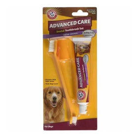 Arm & Hammer Dog Dental Care Tartar Control Kit for Dogs | Contains Toothpaste, Toothbrush & Fingerbrush | Reduces Plaque & Tartar Buildup | Safe for Puppies, 3-Piece Kit, Beef Flavor