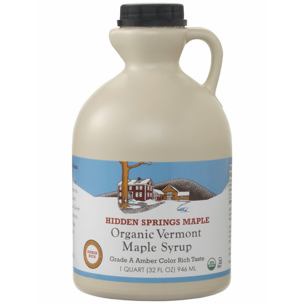 Hidden Springs Organic Vermont Maple Syrup, Amber Rich, 32 Ounce