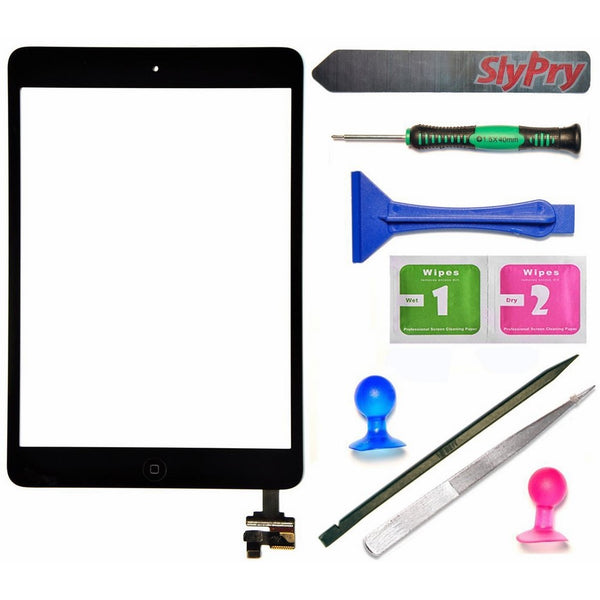 Prokit Adhesive Black iPad Mini Touch Screen Digitizer Complete Assembly with IC Chip | Home Button replacement with SlyPry tool kit Ships from CA USA