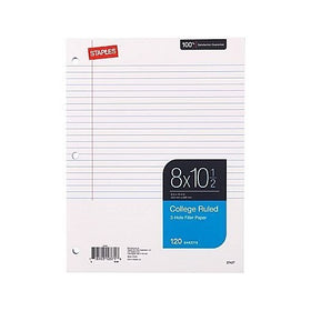 Staples College Ruled Filler Paper, 8" x 10-1/2", 120/Pack (37427M)