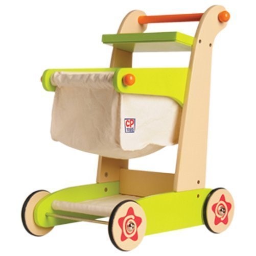 Constructive Playthings SNG-24 Cp Toys Kid-Sized Wooden Shopping Cart - For Pretend Play
