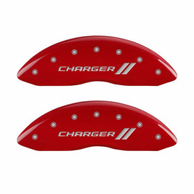 MGP Caliper Covers 12162SCH1RD Charger ll Engraved Caliper Cover with Red Powder Coat Finish and Silver Characters, (Set of 4)