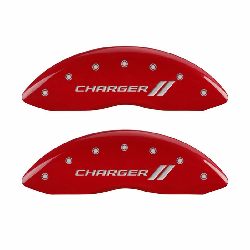 MGP Caliper Covers 12162SCH1RD Charger ll Engraved Caliper Cover with Red Powder Coat Finish and Silver Characters, (Set of 4)