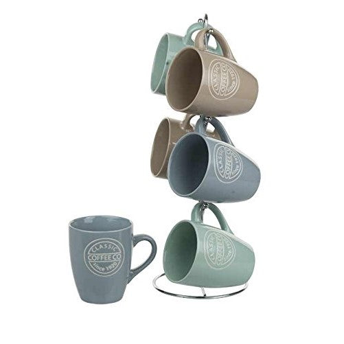 Home Basics Mug Set with Stand Coffee, 6 Piece