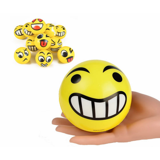 [4-Inch] Set of 12 JUMBO Emoji Face Yellow Foam Soft Stress Novelty Big Toy Balls (1 Dozen) (4")