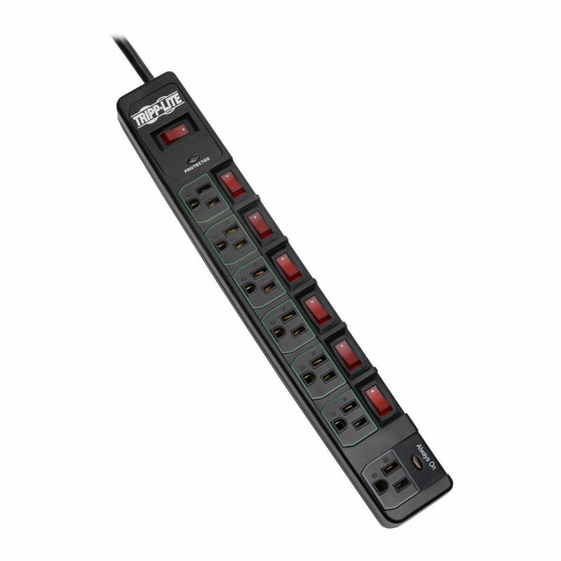 Tripp Lite 7 Outlet (6 Individually Controlled) Surge Protector Power Strip, 6ft Cord, Black, Lifetime Limited Warranty & $25K INSURANCE (TLP76MSGB)