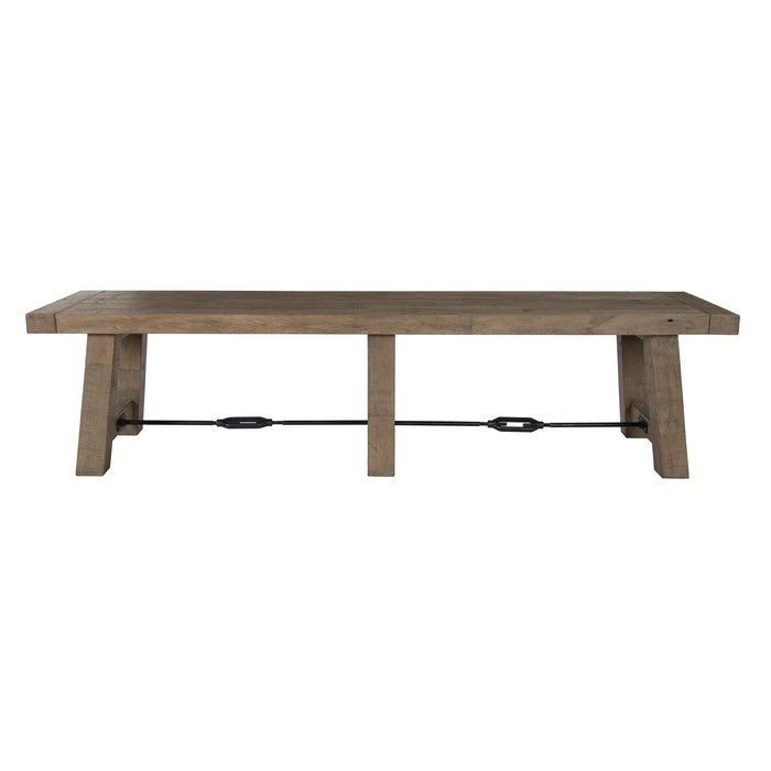 Handcrafted Reclaimed Wood Dining Bench with Grains, Distressed Gray