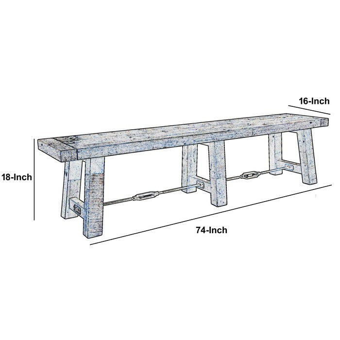Handcrafted Reclaimed Wood Dining Bench with Grains, Distressed Gray