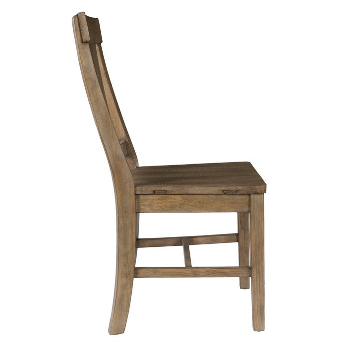 Reclaimed Wood Dining Chair with Fiddle Back, Set of 2,Distressed Gray