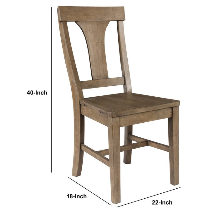 Reclaimed Wood Dining Chair with Fiddle Back, Set of 2,Distressed Gray