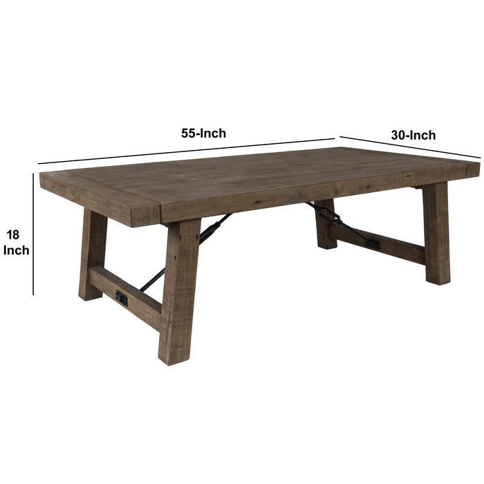 Handcrafted Reclaimed Wood Coffee Table with Grains, Weathered Gray