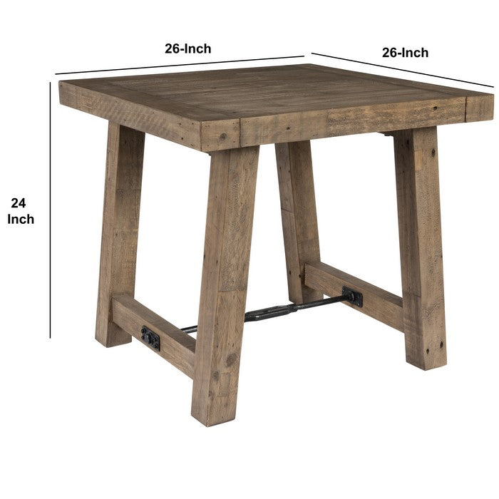 Handcrafted Reclaimed Wood End Table with Grains, Weathered Gray