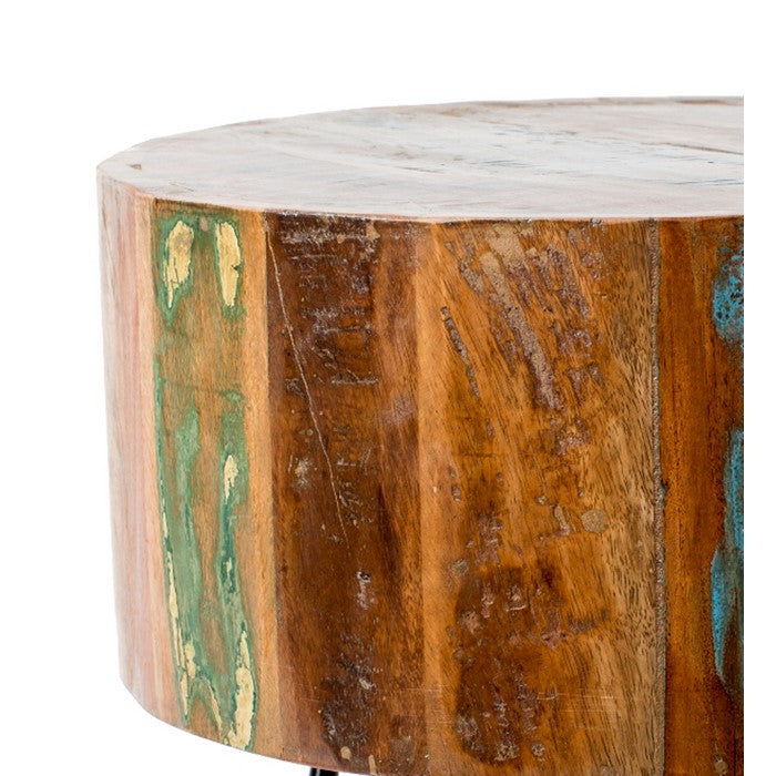 Wooden Stool with Round Seat and Metal Hairpin Legs, Multicolor